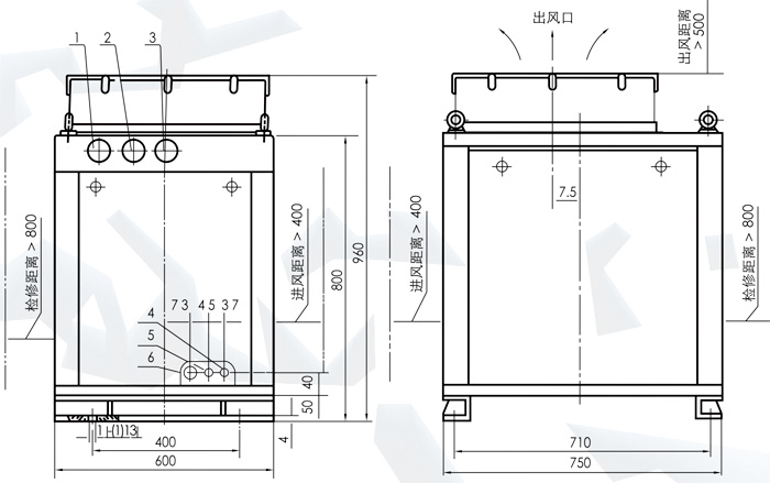 T-4 冷风机室外机外形尺寸图