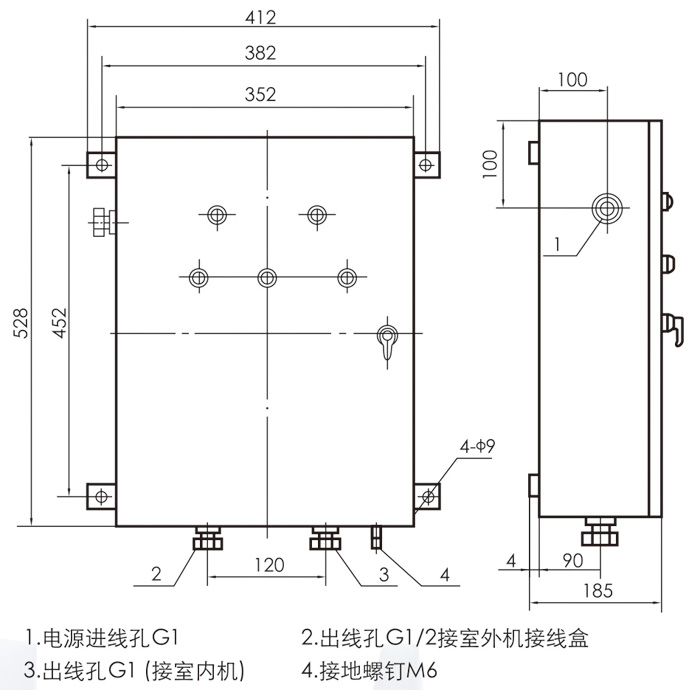 T-4D 电控箱外型尺寸图