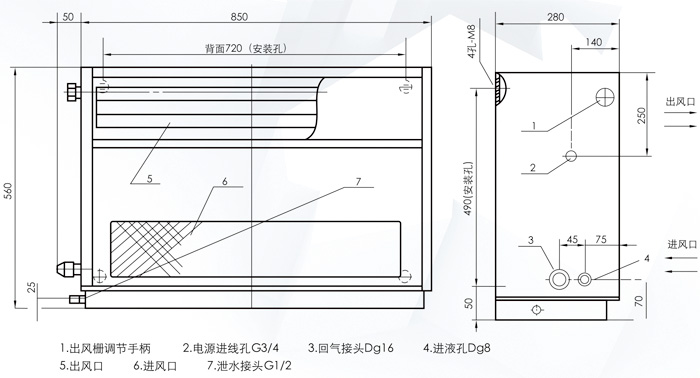 T-4C冷风机室内机外形尺寸图